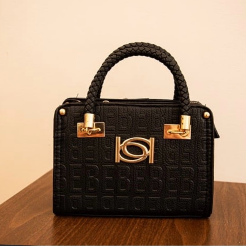 bebe Black Satchel with Gold Hardware